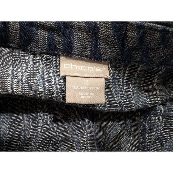 Chico's 2 Jacket Indigo Blue Zebra Stripe Textured Elongated Misses Size L - Picture 5 of 6